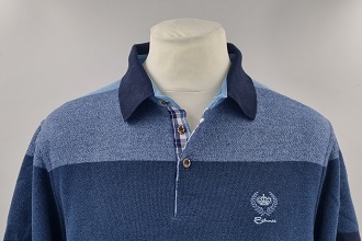 Pull col polo rayé Bleu Jeans, Indigo Marine et Bleu Ciel