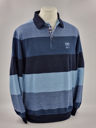 Pull col polo rayé Bleu Jeans, Indigo Marine et Bleu Ciel