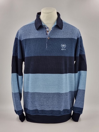 Pull col polo rayé Bleu Jeans, Indigo Marine et Bleu Ciel