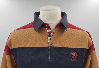 Pull col polo rayé Brique, Noir, Blanc et Rouge Hermès