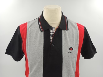 Polo manches courtes avec bandes verticales Noir, Gris clair et Rouge