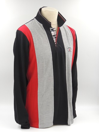 Polo demi-saison avec bandes verticales Noir, Gris clair et Rouge