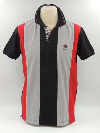 Polo manches courtes avec bandes verticales Noir, Gris clair et Rouge